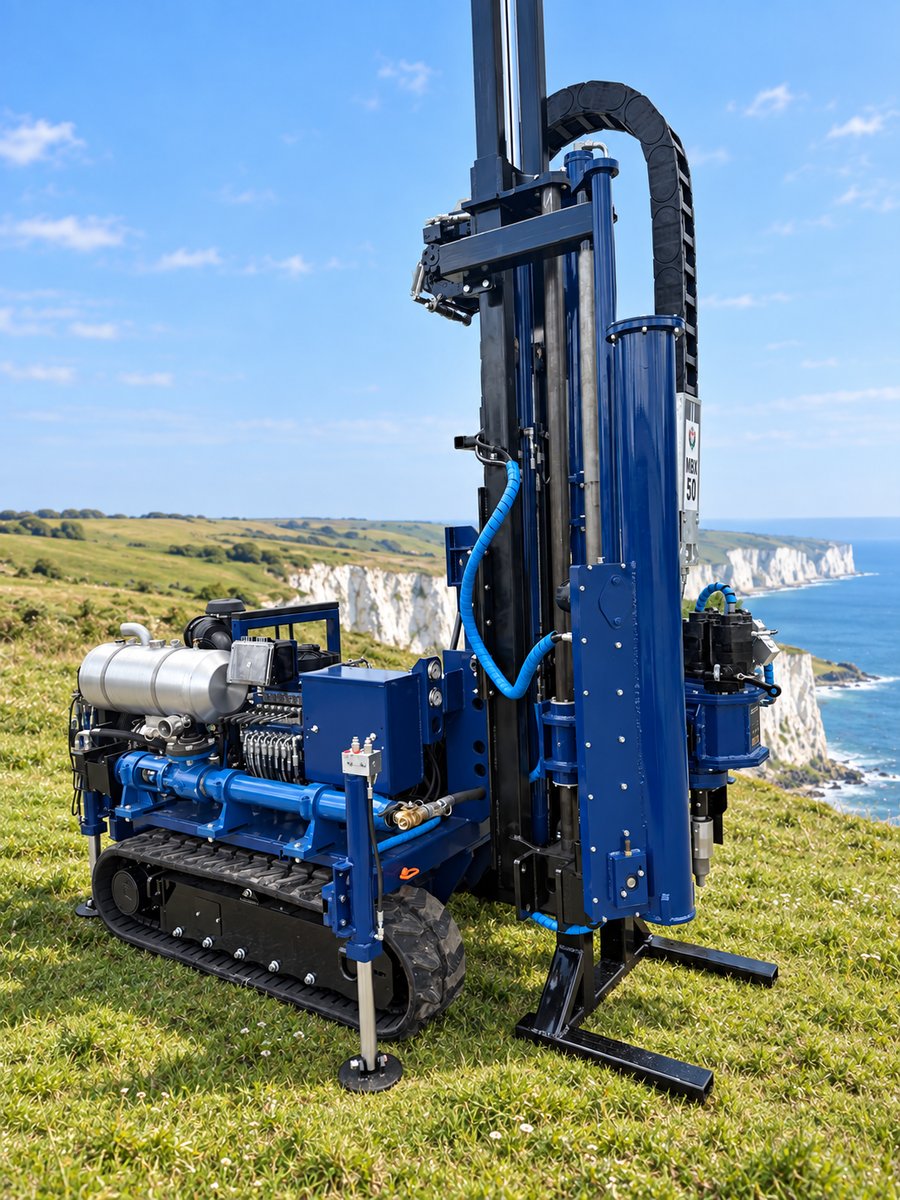 MBX-50 geotechnical drill rig with mast raised for SPT, rotary and auger drilling