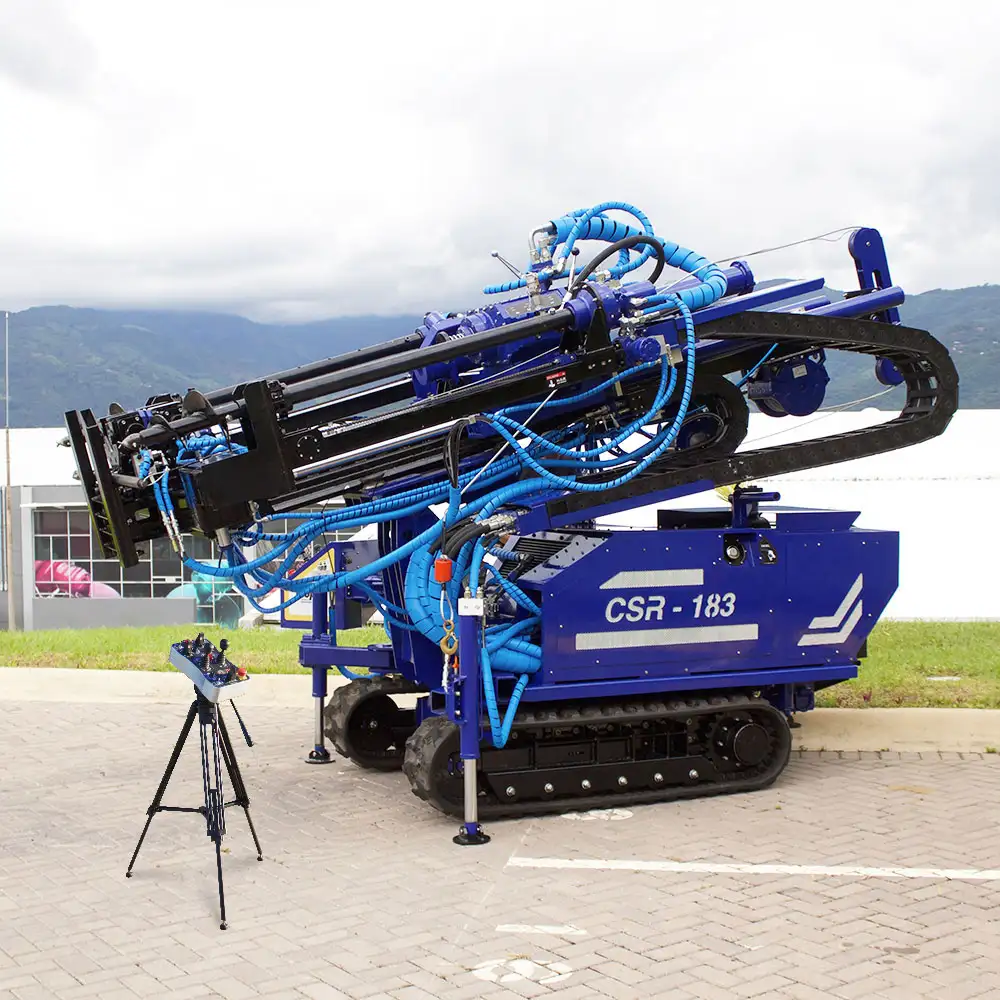 CSR-174, our drill rig for SPT, CPT, wireline coring and rotary drilling, with its mast tilted for travel.