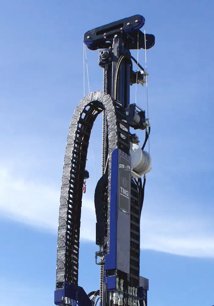 Double winch SPT mast and tower of our STR-174 SPT wireline rotary core drill rig.